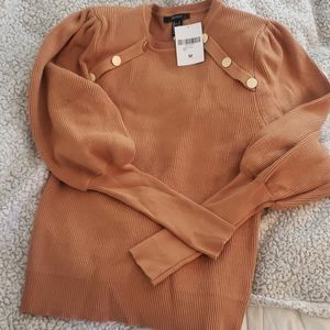 Womens Tan Sweater w Gold Buttons